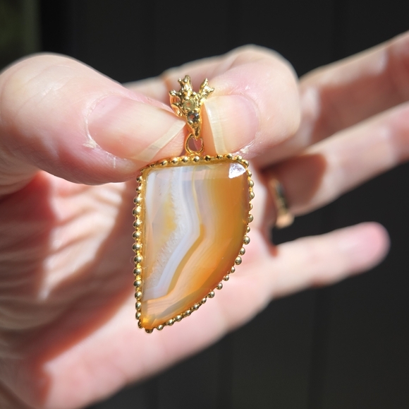 Creamsicle Agate Peridot & crime diopside sterling & gold pendant - Picture 3 of 8